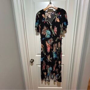 Gibson Latimer women’s size M Black Tropical Print Maxi Dress resort wear